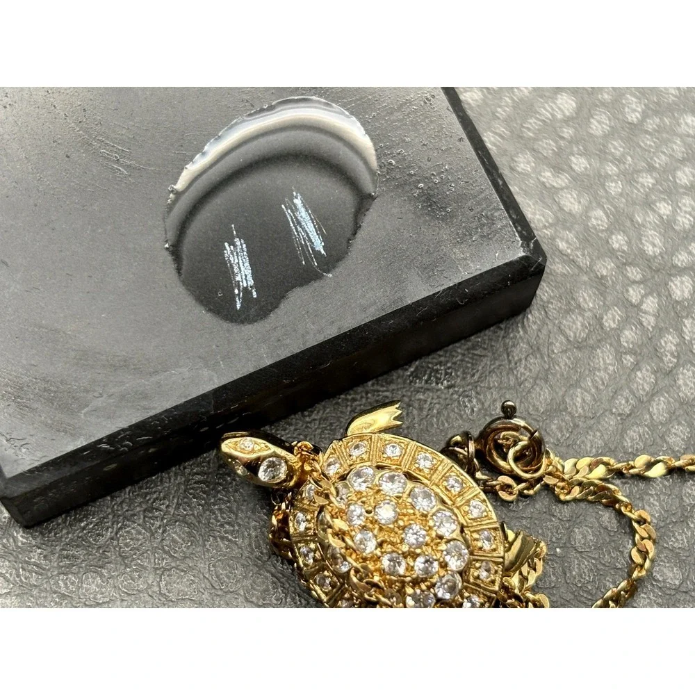 Vermeil Sterling Silver Moving Turtle Rhinestone Pendant Necklace 30